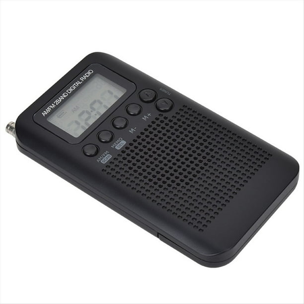 Radio AM/FM con Pantalla LCD Radio de Bolsillo Receptor Digital de Banda Dual Altavoz Portátil Negro