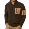 thumbnail image 4 of Mens Sweatshirts Utility Quarter Zip Pullover Top Multiple Pockets Stand Collar Long Sleeve Loose for Outdoor Brown XL, 4 of 6