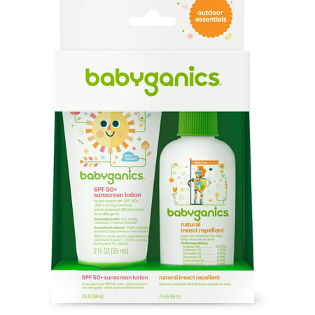 Babyganics Mineral-Based SPF 50+ Sunscreen + Natural Insect Repellent Outdoor Essentials Duo, 2 oz (Packaging May