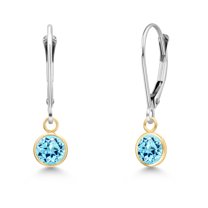 Gem Stone King 14K Two Tone Gold Blue Apatite Earrings for Women | 0.99 Cttw | Gemstone Birthstone | Round 5MM