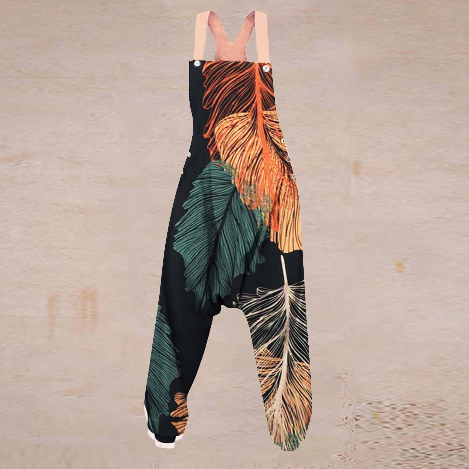 Sleeveless Jumpsuit for Women Vintage Summer Boho Racerback Spaghetti Straps Long Harem Pants Jumpsuit Rompers Overall 