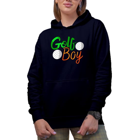 Golf Boy with Balls, Golf Player, Golfing or Golfer Themed Merch Gift, Navy Blue Hooded Sweatshirt or Hoodie, Large