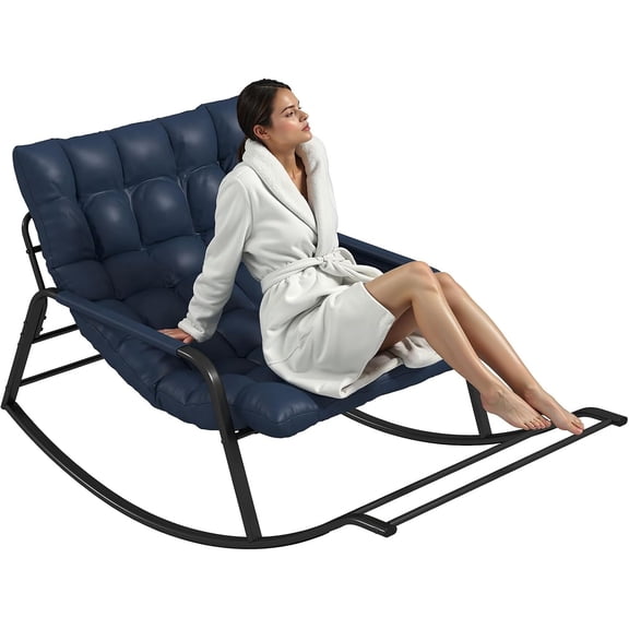 Oversized Outdoor Rocking Chair, Papasan Chair with Comfy Padded Cushions & Side