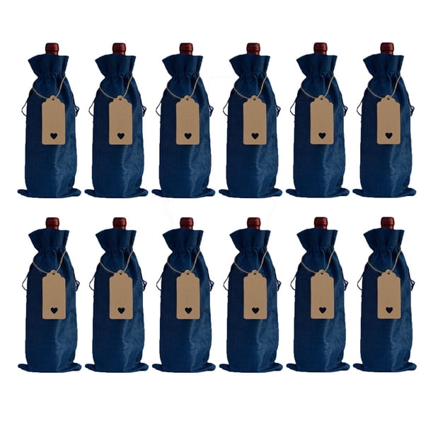 Nvzi 12 bolsas de regalo de vino con cordón, 13,78 × 5,9 pulgadas, reutilizables, para envolver botellas, para cumpleaños, bodas, fiestas (azul marino)