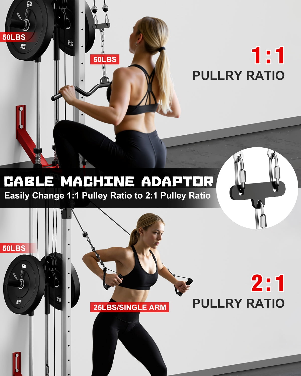 Mitonos Cable Crossover Machine, Wall Mount LAT Pull Down Machine with 18 Positions Dual Pulley System with Removable Footplate for Garage Home Gym