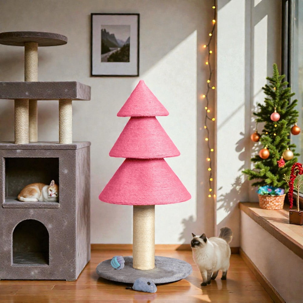 Tcbosik Christmas Cat Tree Tower for Indoor Cats, 31.5in Cat Scratching Post, Kittens Play Activity Center, Pink