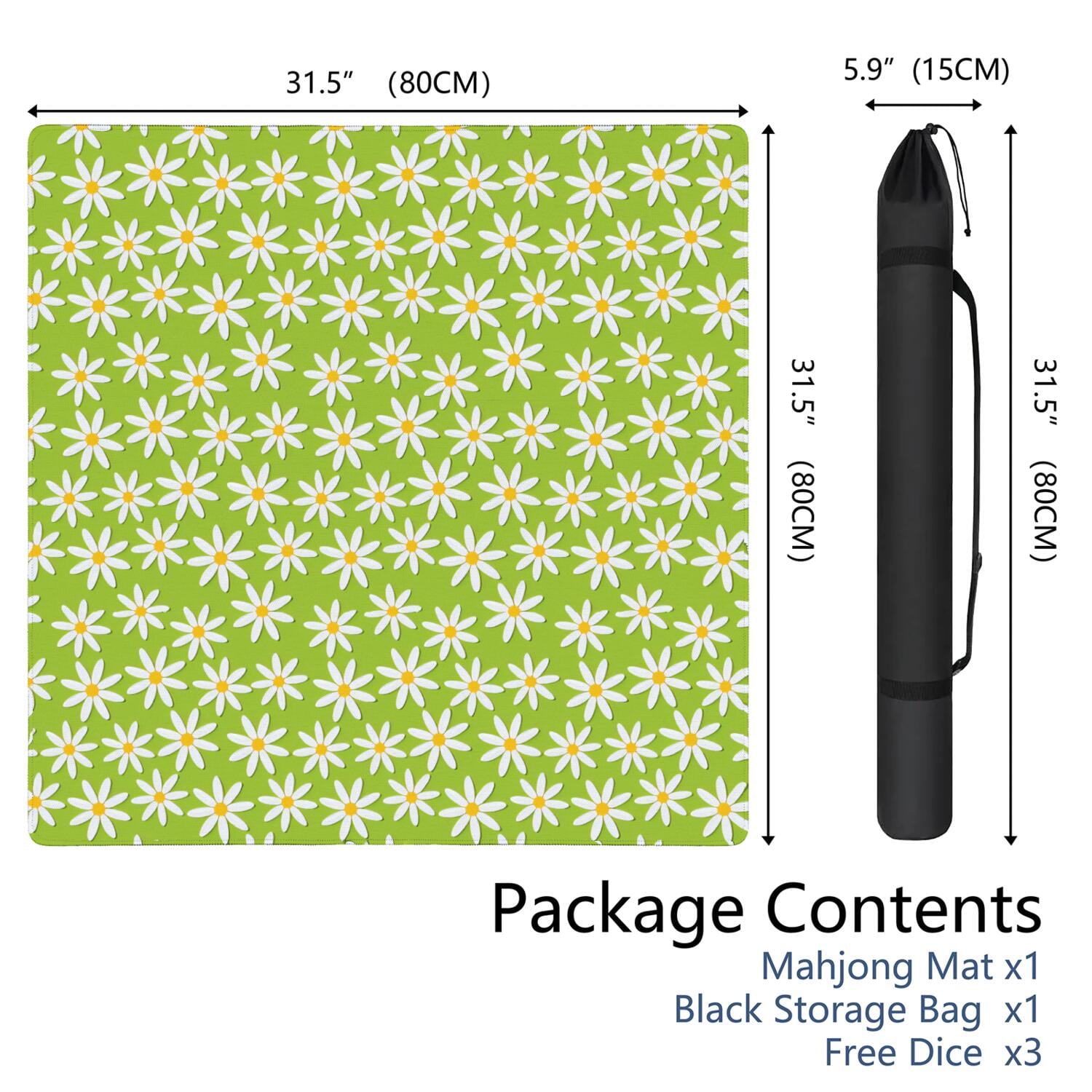 Floral Rubber Mahjong Play Mat 31.5x31.5 Inches Provides Quiet Non-Slip Experience for Tile Games and Board Games