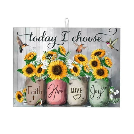 

Dish Drying Mat Love Sunflower Hummingbird Highly Absorbent Microfiber Drying Mat Kitchen Counter or Sink Drawer Liner 16x18 Kitchen Drying Mat Coffee Mat Kitchen Essentials