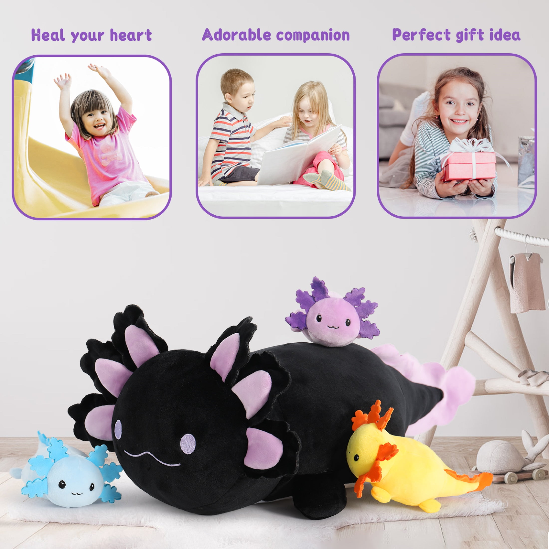 MaoGoLan 23.5" Giant Axolotl Stuffed Animals with 3 Babies Inside Large Axolotl Plush Toy Stuffed Salamander Toys