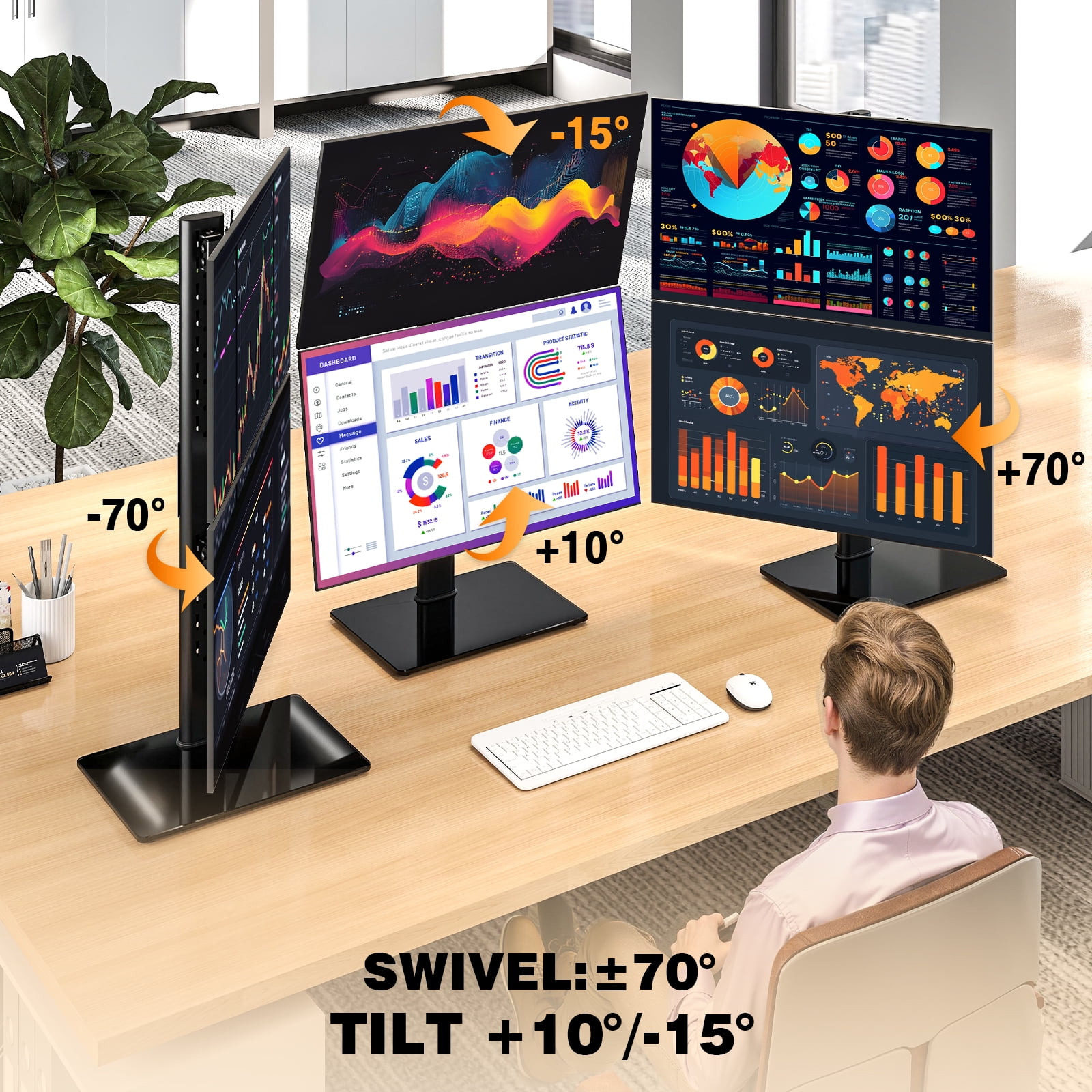 Dual Monitor Mount, 360° Rotation Dual Monitor Fits Two 13-38 in Computer Screens with ±70° Swivel, Tilt, Height Adjustable Tabletop Desk Mount Stand