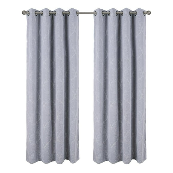 RT Designer Collection Kimber Embroidered Blackout Luxurious Decorative Grommet Curtain Panel 54" x 84" Silver