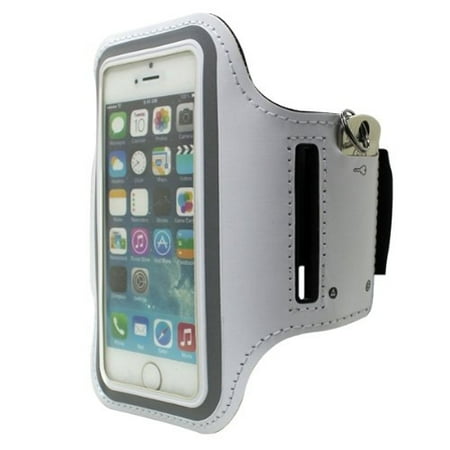 Alcatel One Touch Model P310a White Armband Sports Gym Workout Cover Case Arm Strap Jogging Band Q6M for Alcatel A382G - iPod Touch 5, iPhone SE 5S 5C 5 - HTC G2, Arrive, Rhyme, Radar, Wildfire, One V, Nexus One ()
