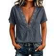 thumbnail image 7 of cocolona Summer V Neck Tops for Women Short Sleeve Grommet Eyelet Shirts Trendy Casual Solid Color Blouses, 7 of 7