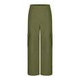 thumbnail image 6 of LpwkSSA Children's Cargo Pants Solid Color Elastic Waist Wide Soft Leg Work Pants with Pockets Mid Size Casual Fashion Loose Pants Green 7 Years, 6 of 8