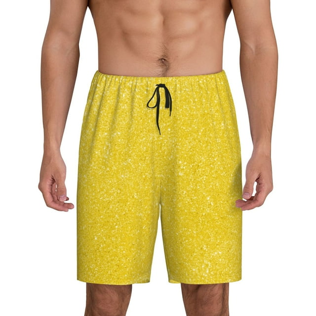 Fotbe Yellow Glitter Pantalones Cortos de Pijama para Hombre, Ropa de Dormir, Pantalones de Pijama Cortos para Hombre-4X-Large
