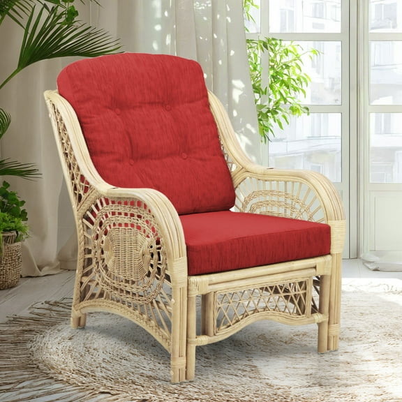 Malibu Lounge Armchair ECO Natural Rattan Wicker Handmade Design with Burgundy Cushion, Natural