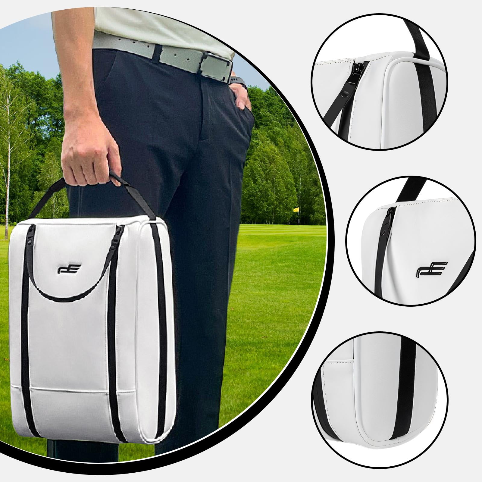 Golf Shoe Bag Zipper Organizer Tote PU Leather Waterproof Compact Storage for Travel Adults Gym Use