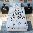 thumbnail image 3 of meiyoeat Sport Soccer Letter A Twin Sheets for Boys, Blue Cartoon Ball Theme Bedding, 3-Piece, 1 Flat Sheet, 1 Fitted Sheet and 1 Pillowcase, 3 of 6