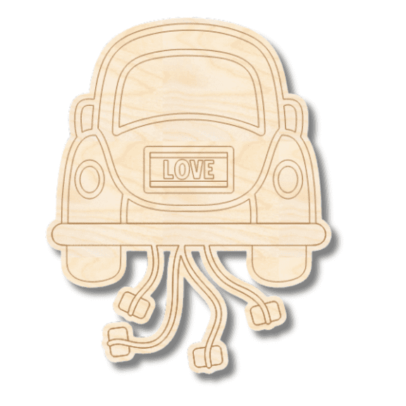 Unfinished Wood Etched Just Married Car Shape 10" / 1/8"