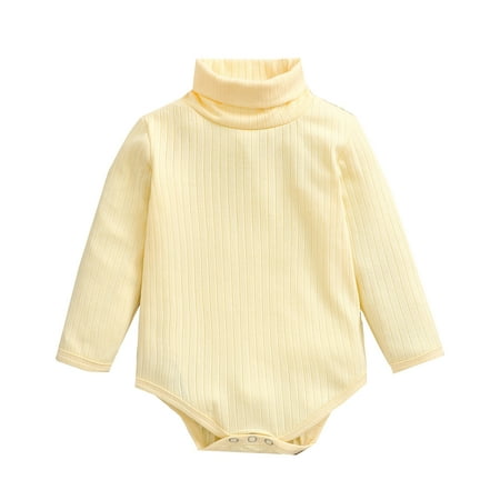 

Canrulo Newborn Baby Boy Girl Turtleneck Romper Long Sleeve Rib High Collar One Piece Jumpsuit Fall Winter Outfits Apricot 0-3 Months