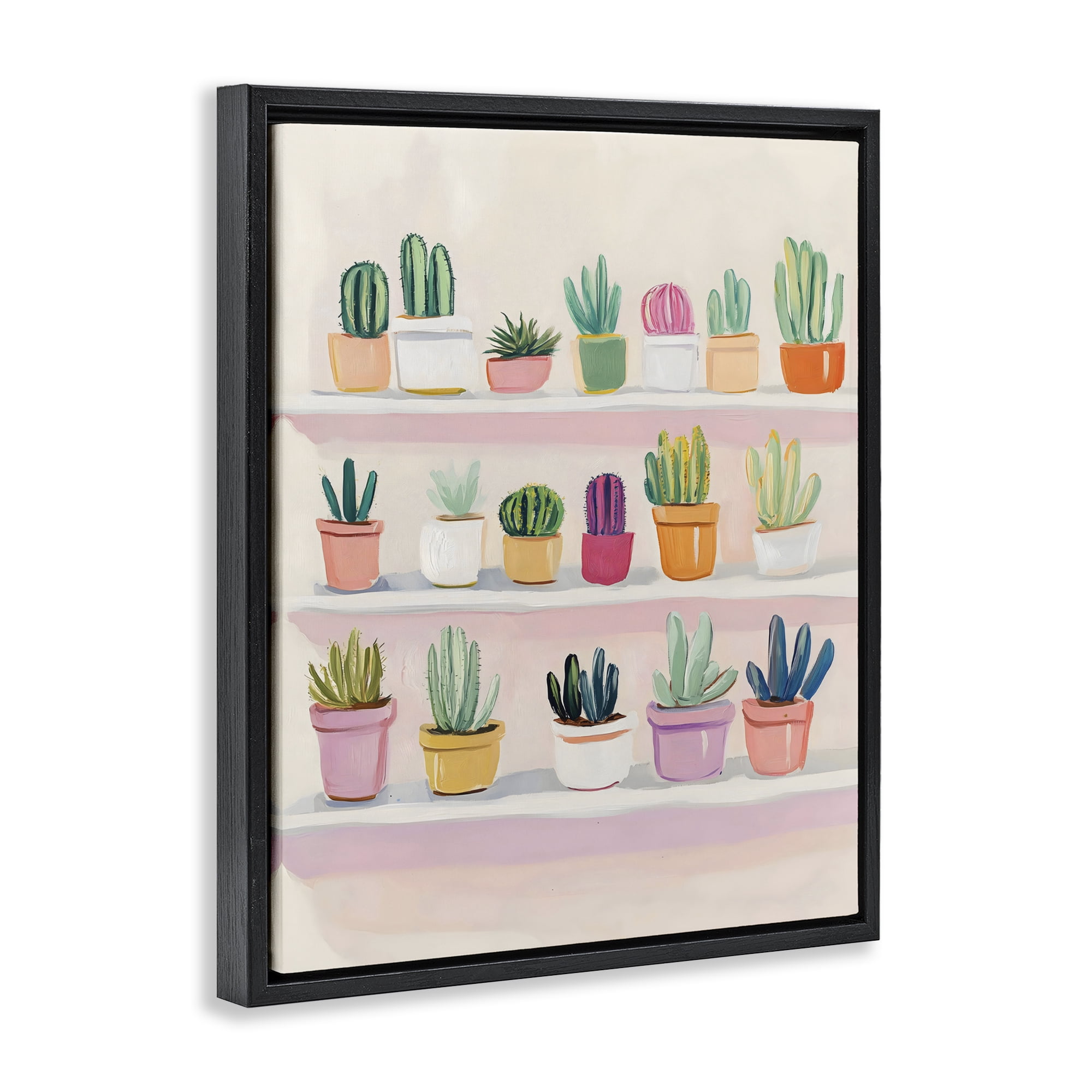Stupell Industries Cactus Shelf Arrangement Black Framed Floater Canvas Wall Art, design by The Prints Vibe
