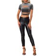 thumbnail image 2 of INSPIRE CHIC Cut Out Top for Women's Glitter Sparkle Velvet Short Sleeve Fitted Crop Tops XL Grey, 2 of 6
