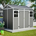 thumbnail image 3 of LZBEITEM 8' x 6' Outdoor Resin Shed  with Floor, Garden Plastic Storage Shed Durable, Heavy Duty Lockable Door & Window for Backyard, 3 of 14