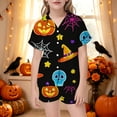 thumbnail image 2 of HAYIMI Girls Halloween Print Short Sleeve Button Lapel Blouse Tops And Shorts Pajamas Kids Nightwear Homewear, 2-3 Years, 2 of 5