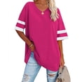 thumbnail image 1 of Camiseta de media manga para mujer con cuello en V a rayas, bloques de color, camisas holgadas de verano para oficina, trabajo, cumpleaños, rosa rojo M, 1 of 5