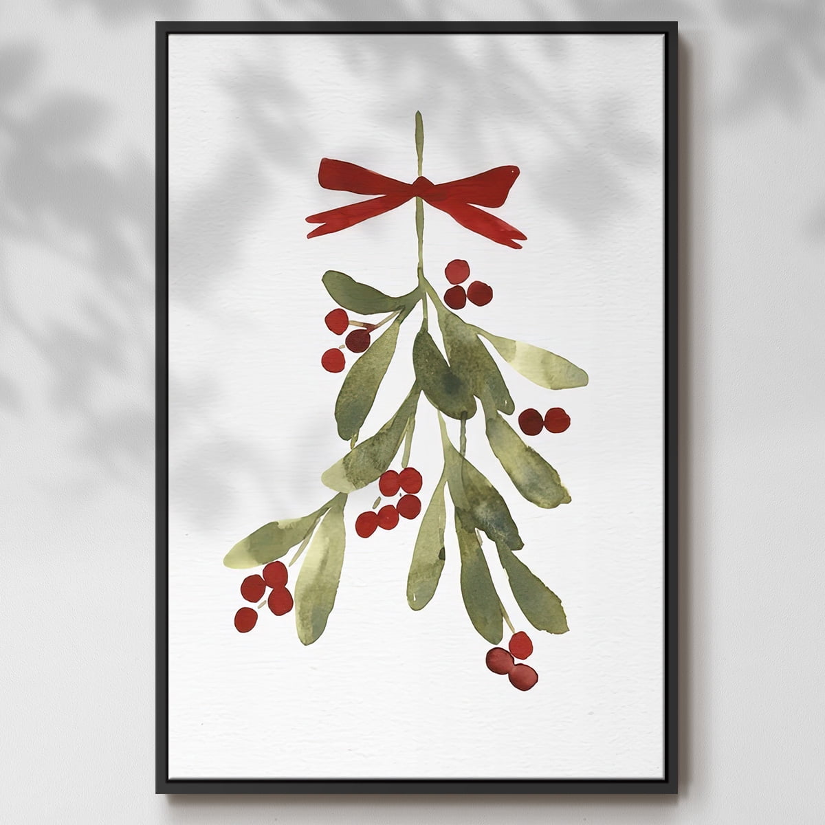 Mistletoe Bow I - Framed Gallery Wrapped Holiday Canvas - 27 x 41 - Black Frame