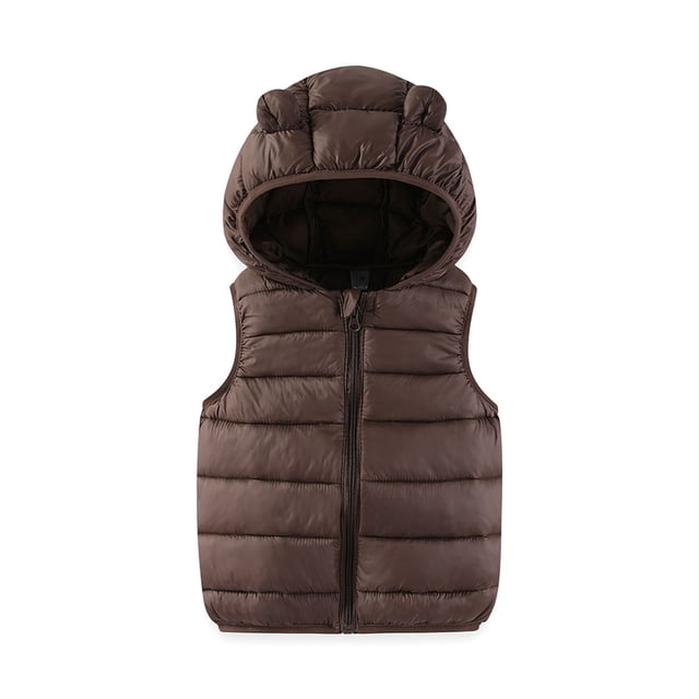 Cowsor Baby Boys Girls Hooded Puffer Vest Winter Lightweight Sleeveless Bear ears Zipper Up Jacket