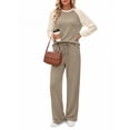 thumbnail image 2 of MOSHU Two Piece Sets for Women Casual Fall Travel Vacation Outfits Color Block Long Sleeve Tops and Drawstring Wide Leg Pants with Pokets Lounge Sets, 2 of 10