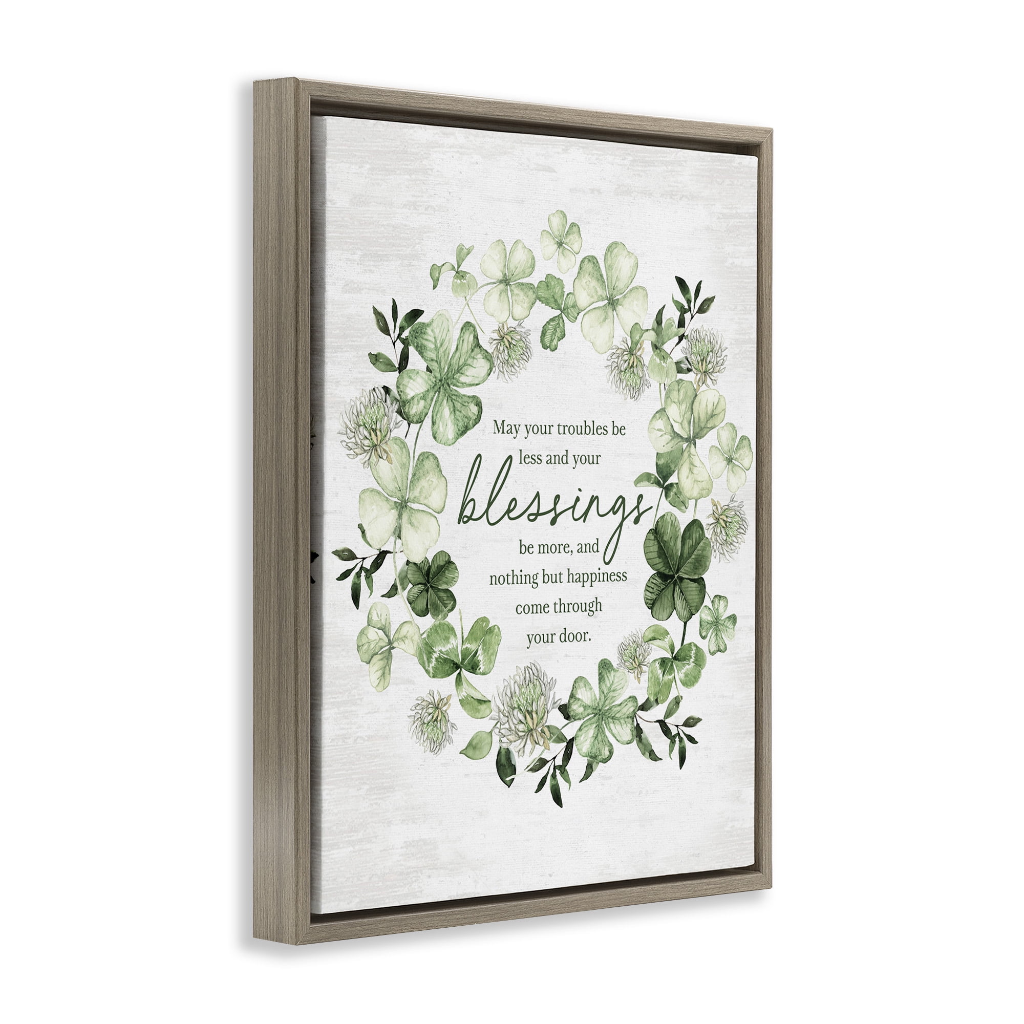 Stupell Industries Irish Proverb Wreath Botanical & Floral Painting Brown Floater Framed Canvas Art Print Wall Art, 25 x 31