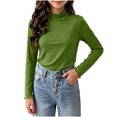 thumbnail image 4 of LUGOGNE Tween Girls Mock Neck T-Shirts Long Sleeve Thermal Shirts Solid Color Warm Undershirt Tops Green,170, 4 of 8