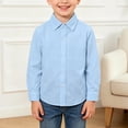 thumbnail image 2 of JUMEYU Button Up Shirt Boys Boys Long Sleeve Dress Shirts Kids Button Down Formal Uniform Solid Color School Dress Tops Size 11-12 (Blue,11-12 Years), 2 of 5