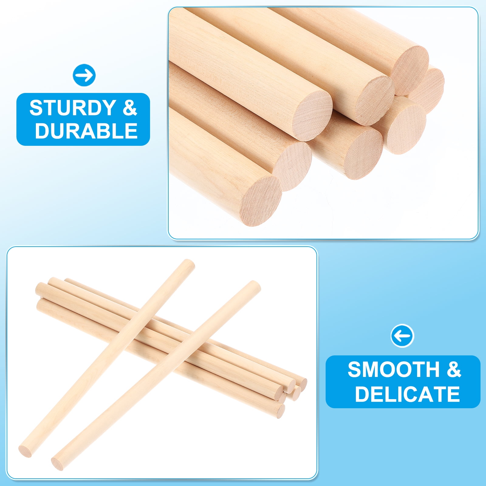 5/7x15.75inch Wooden Dowel, 240 Pcs Dowel Rod Wood Dowels Wood Sticks Unfinished Round, 18mm x 400mm