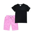 thumbnail image 2 of yuCgh Girls' 2-Piece Set Color Tee & Shorts Outfit, Summer Casual Playwear, Breathable Cotton Short Sleeve Top and Elastic Waist Shorts, Perfect for Outdoor Activities,Black 100, 2 of 3