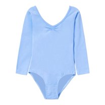 GYRATEDREAM Toddler Baby Girls Ballet Leotards Long Sleeve Soft Dance Leotard Kids V Neck Gymnastic Outfit Glitter Performance Clothes Baby Blue for 2-14 Years