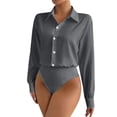 thumbnail image 3 of Vetsdori Women's Long Sleeve Shirts Trendy Lapel Button down Bodysuit,Trendy Blouses Plain Tops for Ladies, 3 of 8