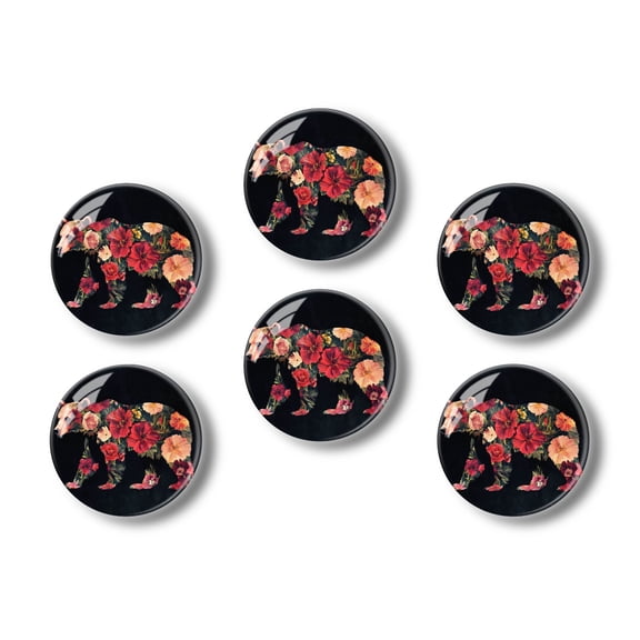 Glass Refrigerator Magnet 6Pcs Magnetic Fridge Sticker,Decor for Kitchen,Whiteboard,Cabinet,Abstract Pattern Of Bear Silhouette