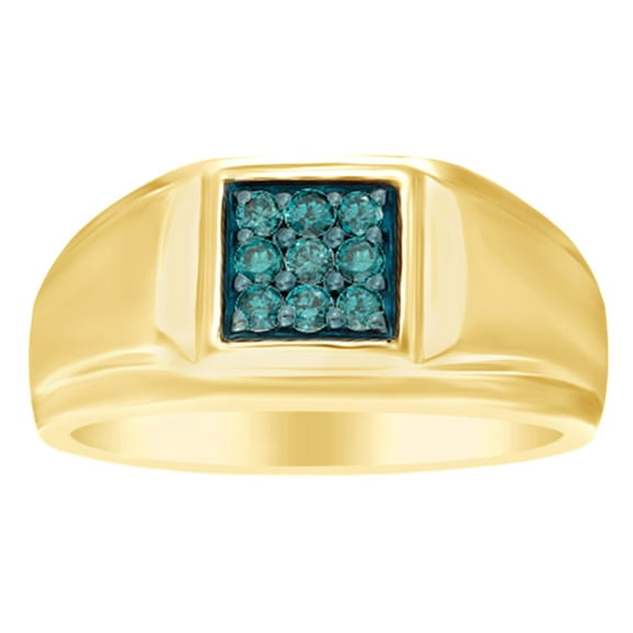 AFFY Simulated Blue Sapphire Square Comfort Fit Band Ring In 14k Yellow Gold Over Sterling Silver (0.25 cttw)Ring Size-14