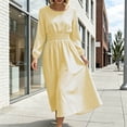 thumbnail image 5 of GUACER Striped Midi Dresses for Women Crewneck Long Sleeve Smocked Waist A-Line Casual Dresses for Lounge Vacation, 5 of 8