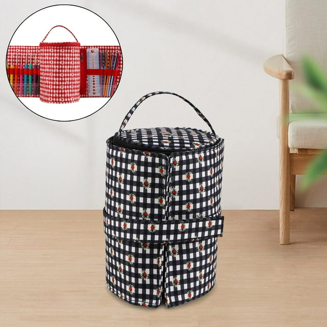 Bolsa de almacenamiento para lanas, bolsa para agujas de tejer, gran capacidad, suministros para tejer, estuche, soporte, ganchos de , bolsa Negro BLESIY Bolsa de almacenamiento de hilo