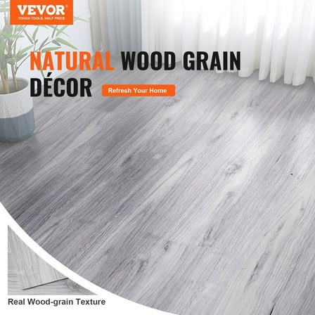 Peel & Stick Vinyl Floor Tiles 36x6 Inch, 20-Pack Self Adhesive Wood Grain Flooring, Light Gray Waterproof & Easy Install for Home, Kitchen, Dining Room