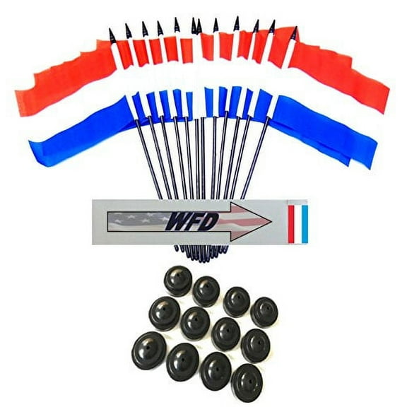 Pack of 12 4"x6" Luxembourg Polyester Miniature Office Desk & Little Table Flags, 1 Dozen 4"x 6" Luxembourger Small Mini Handheld Waving Stick Flags with 12 Flag Bases (Flags with Stands)