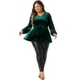 thumbnail image 3 of DARING DIVA Women's Plus V Neck Long Sleeve Gilding Metallic Stars Blouse 2X Dark Green, 3 of 6
