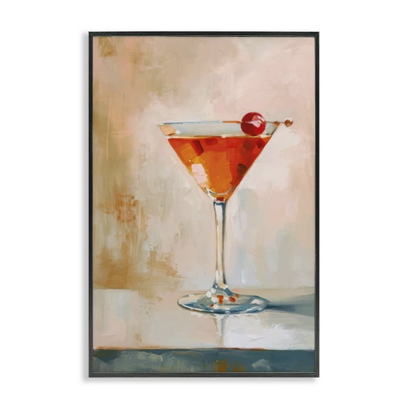 Stupell Industries Manhattan Cocktail with Cherry Food & Beverage Painting Black Framed Art Print Wall Art, 12 x 18