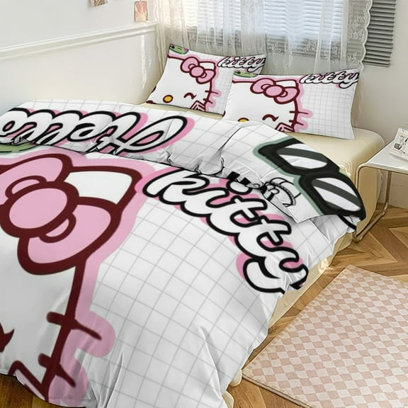 Hello Kitty 3-piece Bed Set, 1Cover and 2 Pillowcases Sizes: Twin, Full, Queen, King
