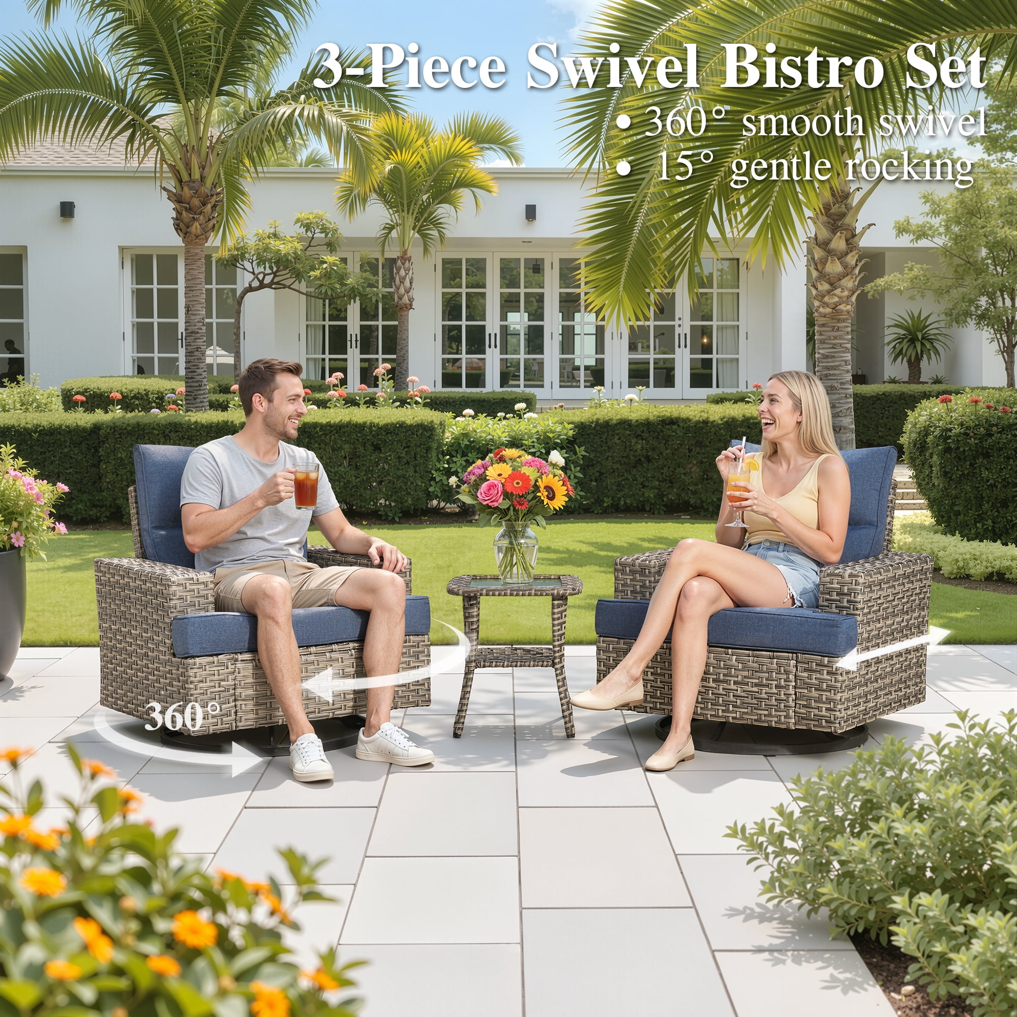 Ovios Patio Furniture Set 8 Pieces Patio Conversation Seating All-Weather Rattan Wicker Outdoor Sectionals with Swivel Rocking Chair for Backyard
