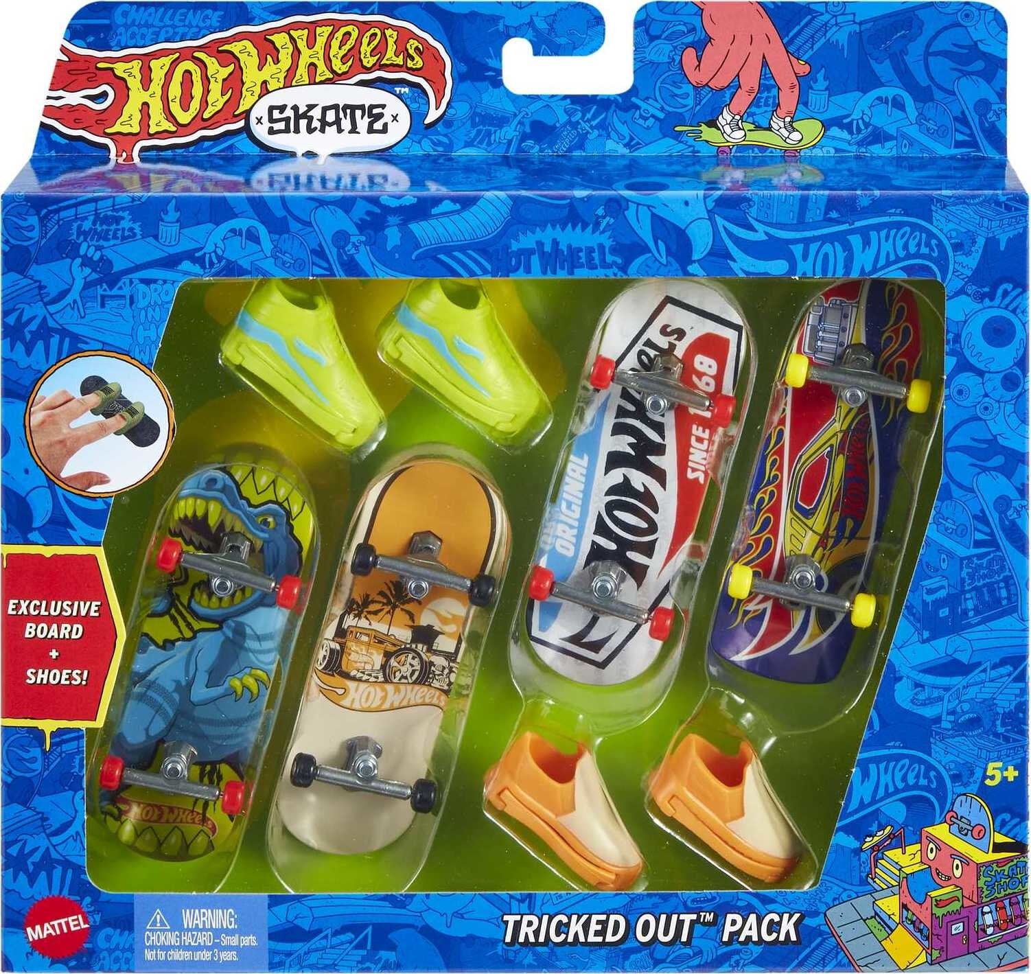 Hot Wheels Skate Set of 4 Fingerboards & 2 Sets of Skate Shoes (Styles